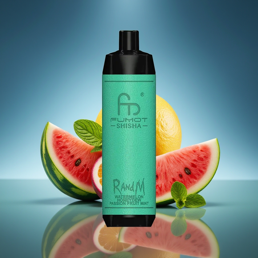 RandM Fumot Shisha 10000 Puffs Sandía Melón Verde Fruta de la Pasión Menta 18ml Tipo-C