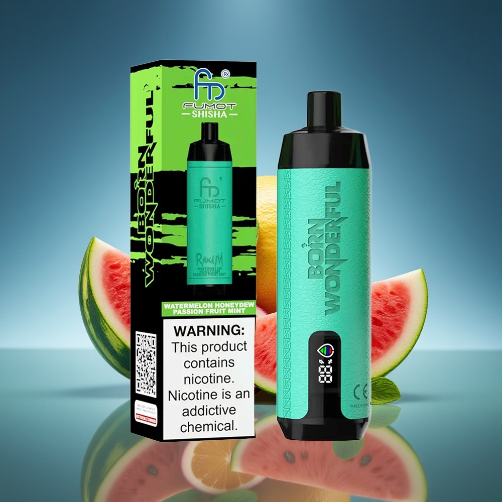 RandM Fumot Shisha 10000 Puffs Sandía Melón Verde Fruta de la Pasión Menta 18ml Tipo-C