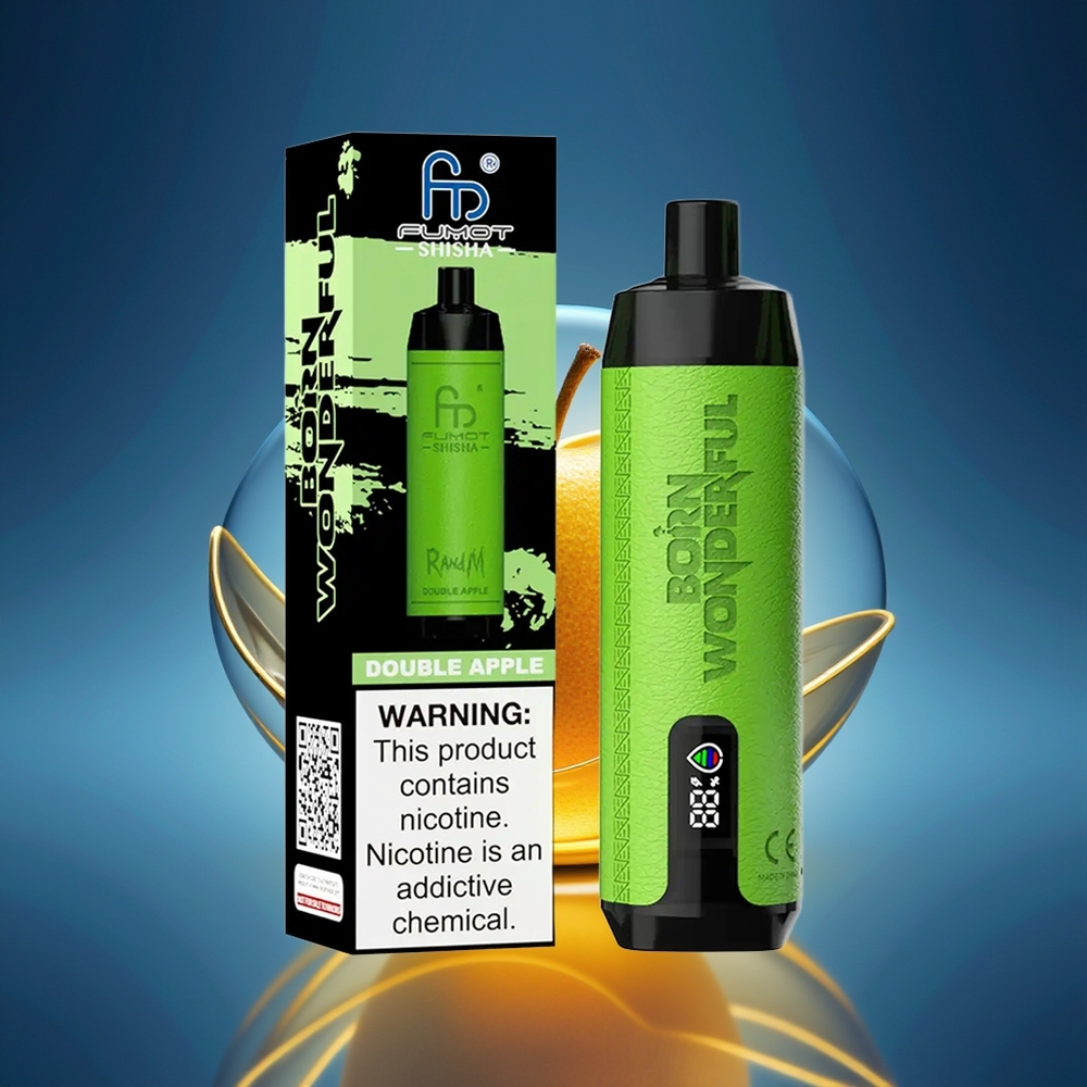 RandM Fumot Shisha 10000 Puffs Vape Desechable Manzana Doble con LED y Tipo-C