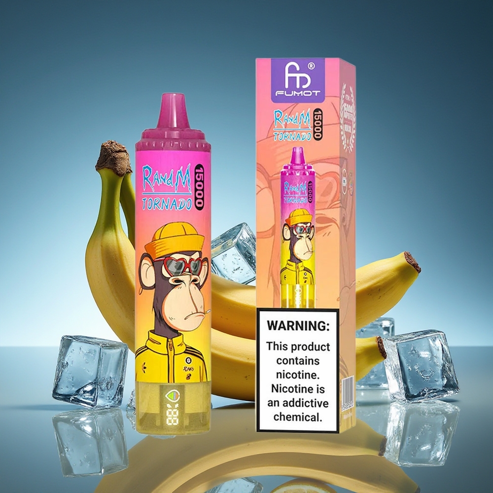 RandM Fumot Tornado 15000 Puffs Plátano Hielo Pantalla LCD USB Tipo-C