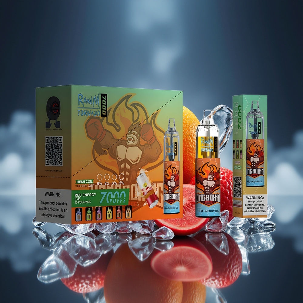 RandM Fumot Tornado 7000 Puffs 14 ML Energía Roja Hielo Ajuste de Aire