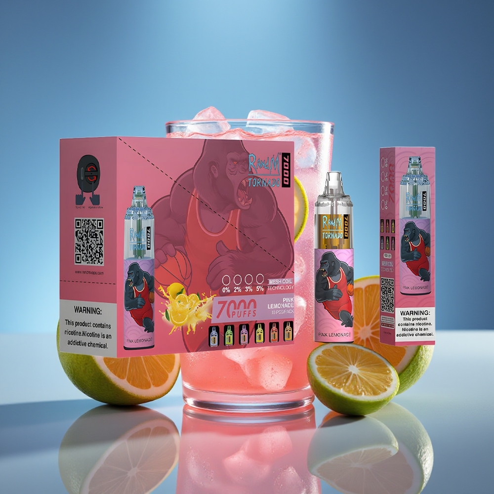RandM Fumot Tornado 7000 Puffs 14 ML Limonada Rosa Ajuste de Aire