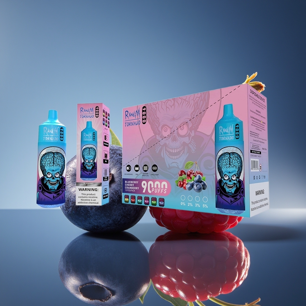RandM Fumot Tornado 9000 Puffs Arándano Cereza Azul Pantalla RGB
