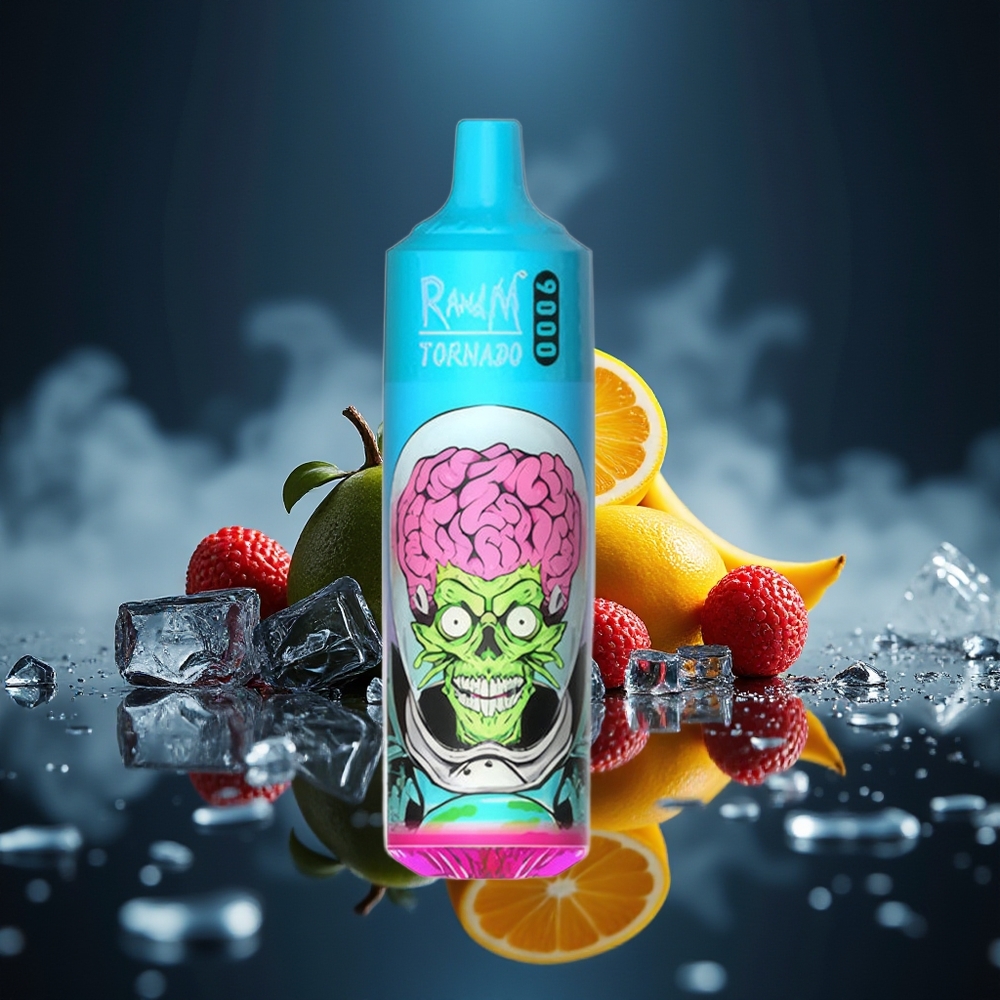 RandM Fumot Tornado 9000 Puffs Dragón Negro Helado 18 mL Pantalla RGB