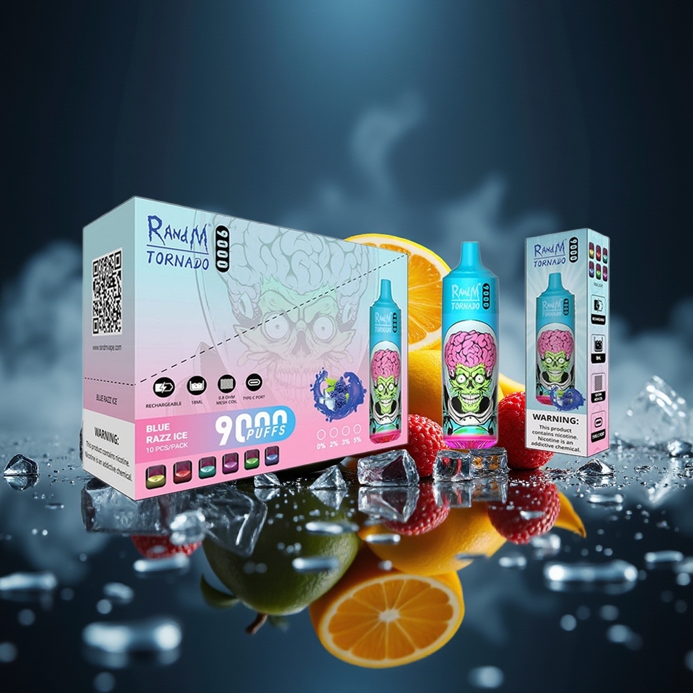 RandM Fumot Tornado 9000 Puffs Dragón Negro Helado 18 mL Pantalla RGB
