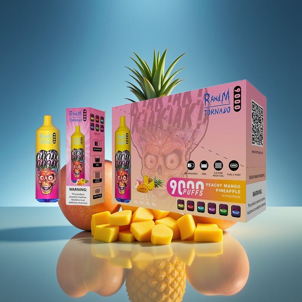 RandM Fumot Tornado 9000 Puffs Durazno Mango Piña con Pantalla RGB y Batería Recargable
