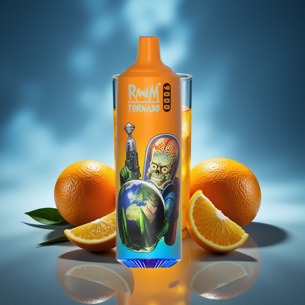 RandM Fumot Tornado 9000 Puffs Naranja Refresco Pantalla RGB
